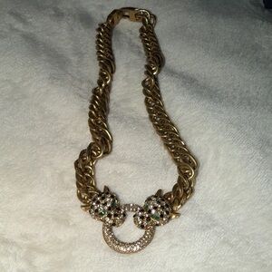 Stella & Dot Elegant Gold plated Chain Necklace with Crystal Panther accents 🐆